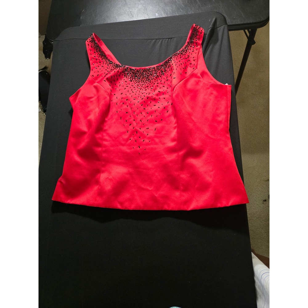 Unbranded Satin Beaded Scoop Neck Blouse Women XL Red Excellent Formal Tank Top - Picture 3 of 6